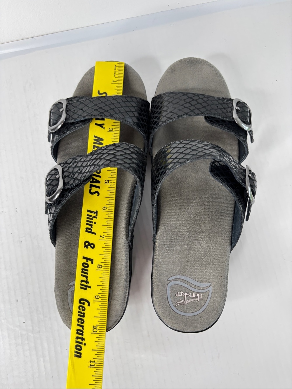 Dansko Sophie Sandals Black Leather Slip On Shoes Sz 41 US 10.5 / 11 Adjustable - Picture 4 of 16